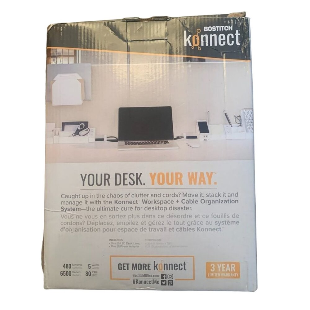 NEW BOSTITCH KNOOECT GOOSENECK LED DESK LAMP WHITE WITH BUILT IN USB CHARGER - Picture 3 of 9